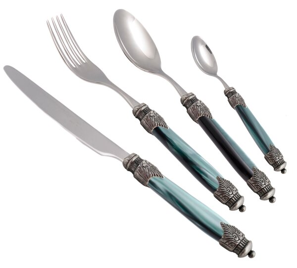 Cucchiaino da Caff� Arianna Set di 6 cucchiaini in acciaio 18.10 AISI430 Lunghezza 16,5 cm effetto madreperlato con ghiera metallica lavabile in lavastoviglie Verde