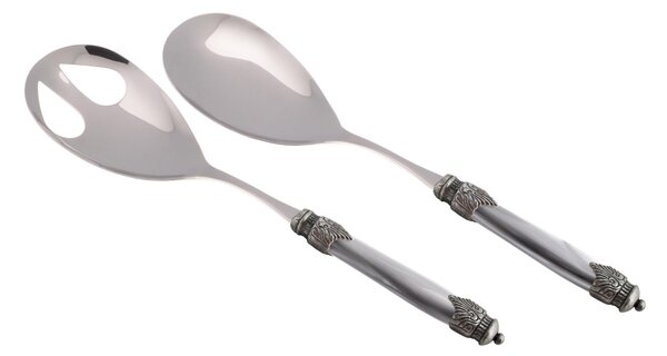 Coppia Insalata set da 2 pezzi Arianna in acciaio inox 18/10 manico in PMMA effetto madreperlato ghiera anticata 2,5 mm colore Grigio