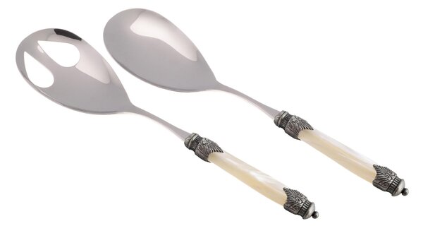 Coppia Insalata set da 2 pezzi Arianna in acciaio inox 18/10 manico in PMMA effetto madreperlato ghiera anticata 2,5 mm colore avorio