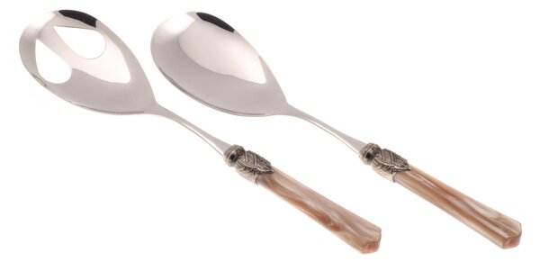 Coppia Insalata set da 2 pezzi Vittoria in acciaio inox 18/10 manico in PMMA effetto madreperlato ghiera anticata 2,5 mm colore champagne