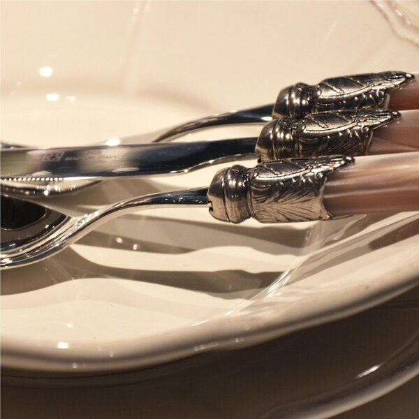 Servizio posate 24 Pezzi 6 posti tavola VITTORIA in acciaio inox 18/10 manico in plexiglas Champagne spessore Acciaio 2,5 mm in confezione regalo