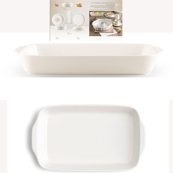 Pirofila In Porcellana da forno Rettangolare 38x21xh 4,5 cm Collezione Toscana lavabile in lavastoviglie porcellana Di Limoges Bianco Freddo