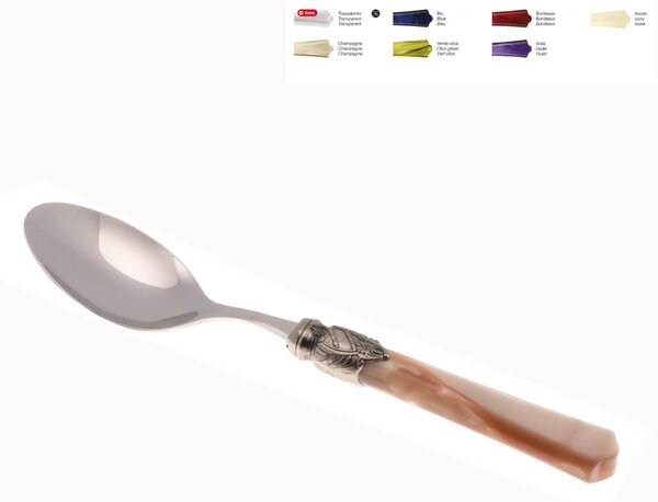 Cucchiaio da Tavola VITTORIA Set di 6 Pezzi in acciaio 18.10 Lunghezza 22,5 manico in Plexiglas con ghiera Anticata lavabile in lavastoviglie Champagne