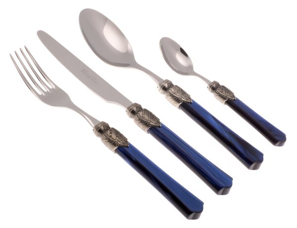 Servizio posate 24 Pezzi 6 posti tavola VITTORIA in acciaio inox 18/10 manico in plexiglas Blu spessore Acciaio 2,5 mm in confezione regalo