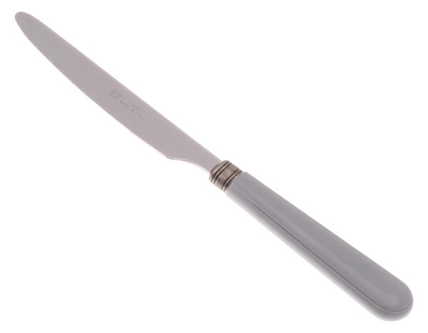 Coltello tavola seghettato MOD Mistral Set di 6 Pezzi in acciaio 18.10 Lunghezza 26 cm manico in PPL lavabile in lavastoviglie colore Grigio