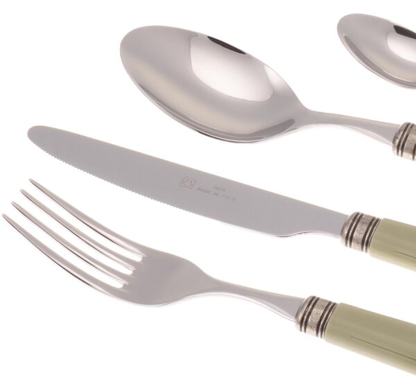 Coltello tavola seghettato MOD Mistral Set di 6 Pezzi in acciaio 18.10 Lunghezza 26 cm manico in PPL lavabile in lavastoviglie colore Salvia