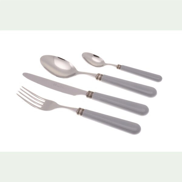 Forchetta tavola MIstral Set di 6 Pezzi in acciaio 18.10 AISI430 Lunghezza 26 manico in polipropilene PPL con ghiera metallica lavabile in lavastoviglie Grigio