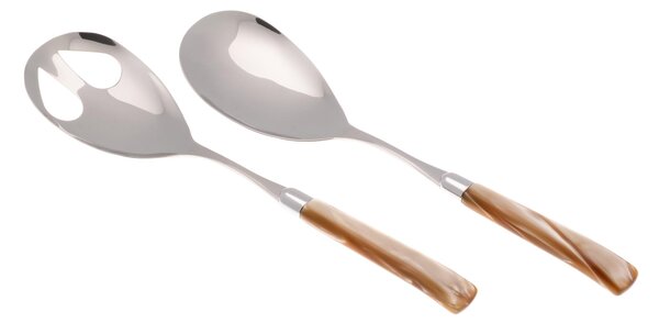Coppia Insalata set da 2 pezzi GIADA in acciaio inox 18/10 manico in metacrilato spessore 1,5 mm colorato Champagne