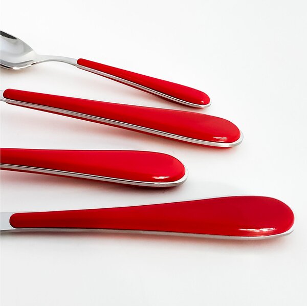 Posto tavola 4 Pezzi per 1 Persona SPRING in acciaio inox 18/10 spessore Acciaio 2 mm manico in ABS rosso
