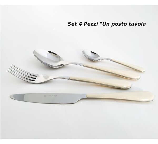 Posto tavola 4 Pezzi per 1 Persona SPRING in acciaio inox 18/10 spessore Acciaio 2 mm manico in ABS avorio