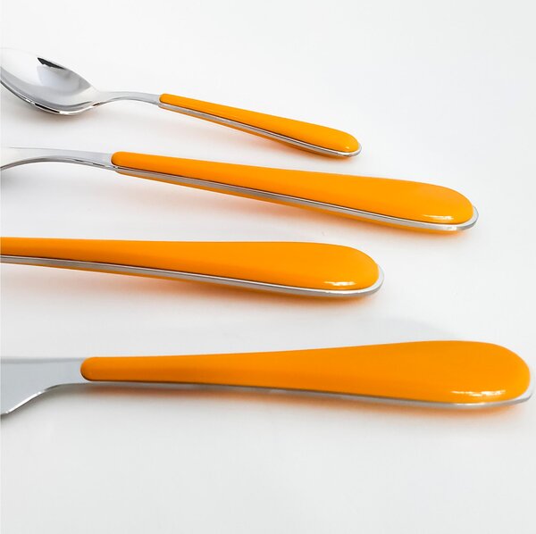 Posto tavola 4 Pezzi per 1 Persona SPRING in acciaio inox 18/10 spessore Acciaio 2 mm manico in ABS arancio