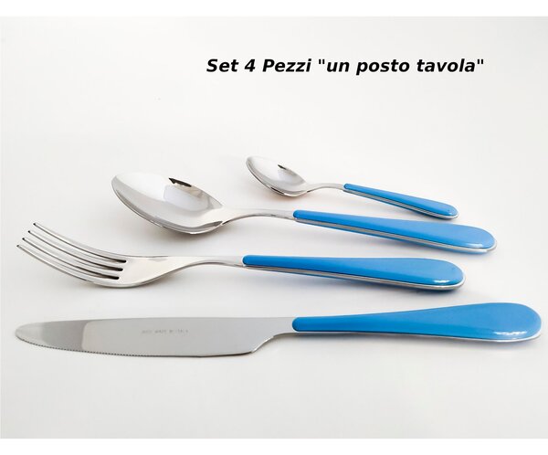 Posto tavola 4 Pezzi per 1 Persona SPRING in acciaio inox 18/10 spessore Acciaio 2 mm manico in ABS azzurro