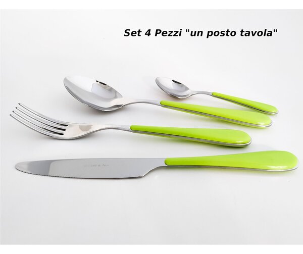 Posto tavola 4 Pezzi per 1 Persona SPRING in acciaio inox 18/10 spessore Acciaio 2 mm manico in ABS verde