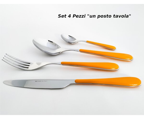 Posto tavola 4 Pezzi per 1 Persona SPRING in acciaio inox 18/10 spessore Acciaio 2 mm manico in ABS arancio
