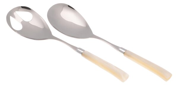 Coppia Insalata set da 2 pezzi GIADA in acciaio inox 18/10 manico in metacrilato spessore 1,5 mm colorato Avorio
