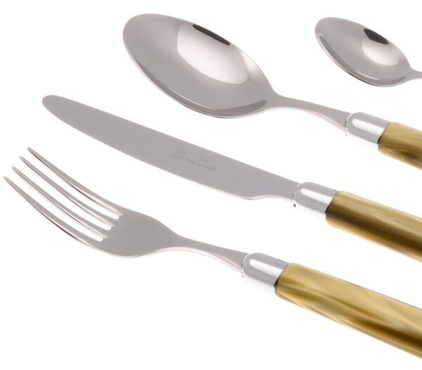 Cucchiaio da Tavola/Minestra modello Giada Set di 6 Pezzi in acciaio 18.10 Lunghezza 26 cm manico in PMMA lavabile in lavastoviglie Verde Oliva