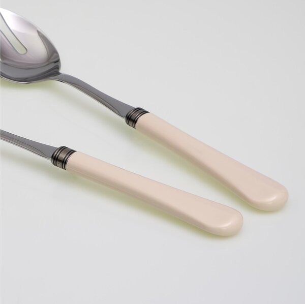 Coppia Insalata set da 2 pezzi Giulietta in acciaio inox 18/10 manico in metacrilato spessore 1,5 mm colorato avorio