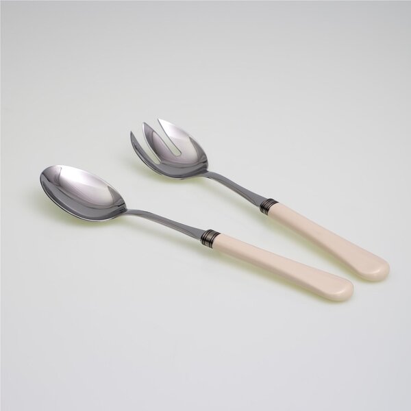 Coppia Insalata set da 2 pezzi Giulietta in acciaio inox 18/10 manico in metacrilato spessore 1,5 mm colorato avorio