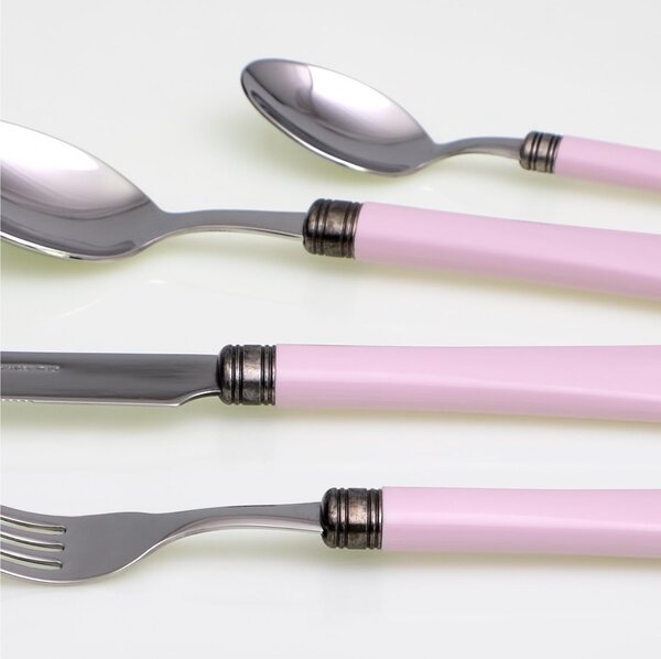 Forchetta da tavola Modello Giulietta Set di 6 Pezzi in acciaio 18.10 Lunghezza 21 cm manico in PBT lavabile in lavastoviglie Rosa
