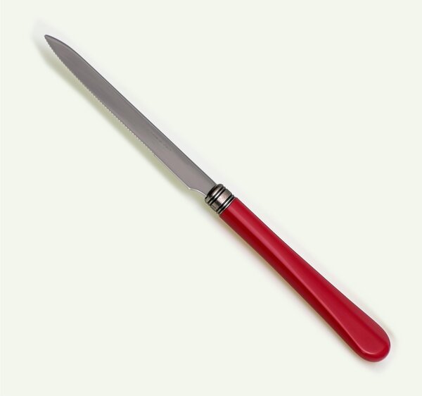 Coltello tavola seghettato MOD Giulietta Set di 6 Pezzi in acciaio 18.10 Lunghezza 23 cm manico in PBT lavabile in lavastoviglie colore rosso
