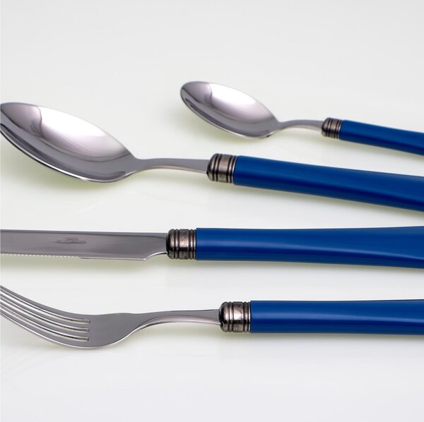 Coltello tavola seghettato MOD Giulietta Set di 6 Pezzi in acciaio 18.10 Lunghezza 23 cm manico in PBT lavabile in lavastoviglie colore Blu