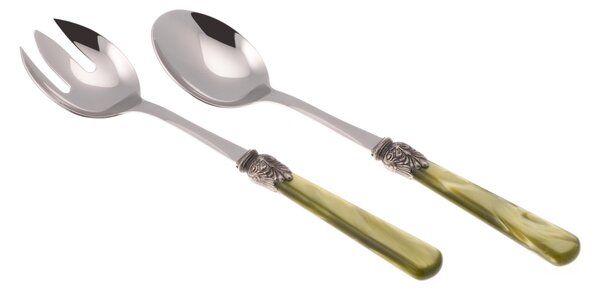 Coppia Insalata set da 2 pezzi ELENA in acciaio inox 18/10 manico in metacrilato spessore 1,5 mm colorato verde oliva