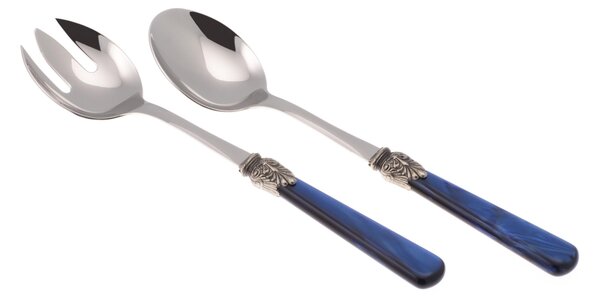 Coppia Insalata set da 2 pezzi ELENA in acciaio inox 18/10 manico in metacrilato spessore 1,5 mm colorato blu