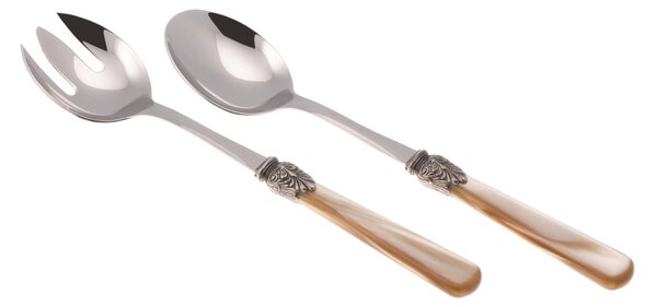 Coppia Insalata set da 2 pezzi ELENA in acciaio inox 18/10 manico in metacrilato spessore 1,5 mm colorato champagne