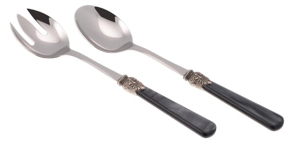 Coppia Insalata set da 2 pezzi ELENA in acciaio inox 18/10 manico in metacrilato spessore 1,5 mm colorato nero