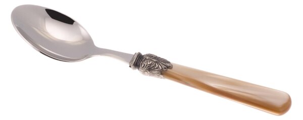 Cucchiaio da Tavola ELENA Set di 6 cucchiai tavola in acciaio 18.10 AISI430 Dimensioni : 26 cm manico in Polimetilmetacrilato PMMA con ghiera metallica lavabile in lavastoviglie champagne