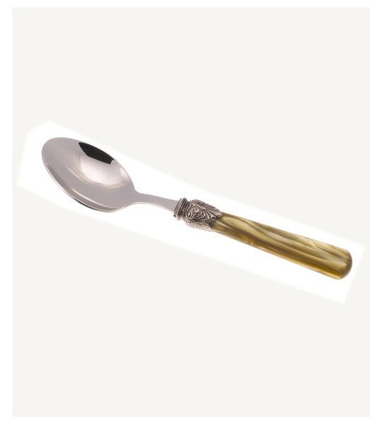 Cucchiaino da Caff� ELENA Set di 6 cucchiaini in acciaio 18.10 AISI430 Lunghezza 16,5 cm manico in Polimetilmetacrilato PMMA con ghiera metallica lavabile in lavastoviglie Verde Oliva