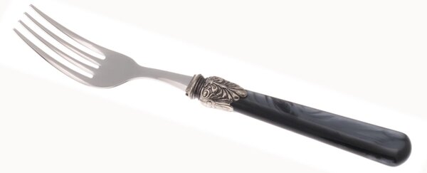 Forchetta tavola ELENA Set di 6 Pezzi in acciaio 18.10 AISI430 Lunghezza 26 manico in Polimetilmetacrilato PMMA con ghiera metallica lavabile in lavastoviglie nero
