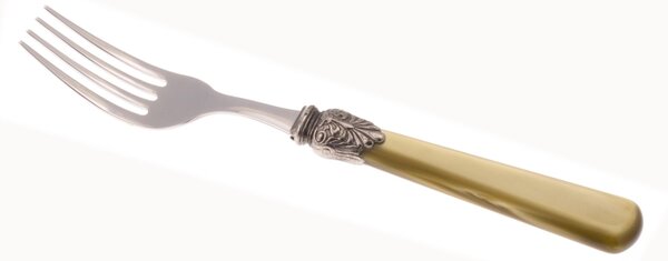 Forchetta tavola ELENA Set di 6 Pezzi in acciaio 18.10 AISI430 Lunghezza 26 cm manico in Polimetilmetacrilato PMMA con ghiera metallica lavabile in lavastoviglie Verde Oliva