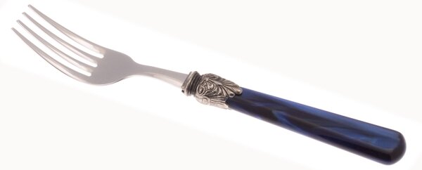Forchetta tavola ELENA Set di 6 Pezzi in acciaio 18.10 AISI430 Lunghezza 26 cm manico in Polimetilmetacrilato PMMA con ghiera metallica lavabile in lavastoviglie Blu