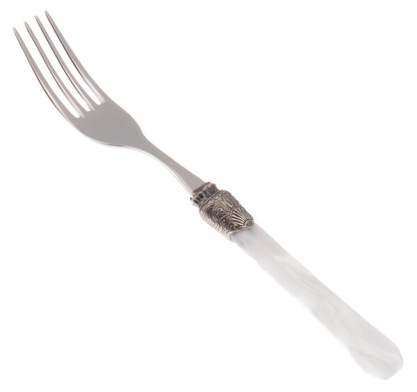 Forchetta da tavola Modello Penelope Set di 6 Pezzi in acciaio 18.10 Lunghezza 26 cm manico in PPMA lavabile in lavastoviglie colore Bianco