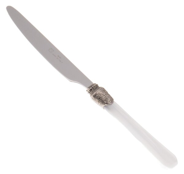Coltello tavola seghettato Modello Penelope Set di 6 Pezzi in acciaio 18.10 Lunghezza 26 cm manico in PPMA lavabile in lavastoviglie colore Bianco
