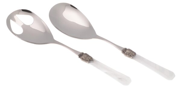 Coppia Insalata set da 2 pezzi PENELOPE in acciaio inox 18/10 manico in metacrilato spessore 2,5 mm colorato bianco