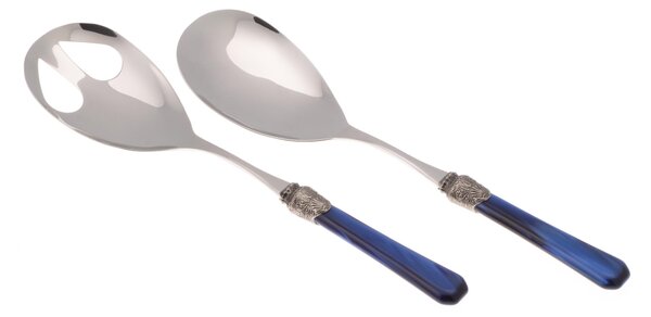 Coppia Insalata set da 2 pezzi PENELOPE in acciaio inox 18/10 manico in metacrilato spessore 2,5 mm colorato blu