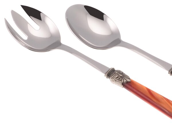 Coppia Insalata set da 2 pezzi PENELOPE in acciaio inox 18/10 manico in metacrilato spessore 2,5 mm colorato arancio