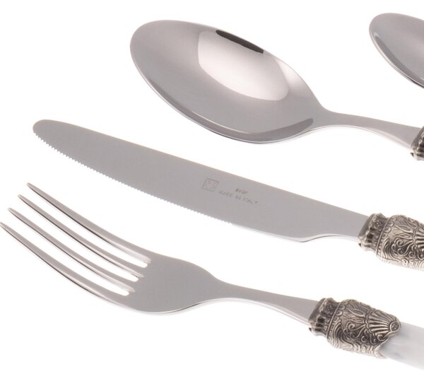 Forchetta da tavola Modello Penelope Set di 6 Pezzi in acciaio 18.10 Lunghezza 26 cm manico in PPMA lavabile in lavastoviglie colore Bianco