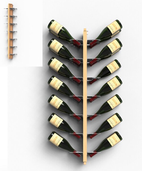 Porta Bottiglie di Vino Sospesa Bifacciale fissaggio a muro 20x26xh 110 cm con struttura in legno massello di faggio evaporato colore naturale. Mensole in acciaio smaltato