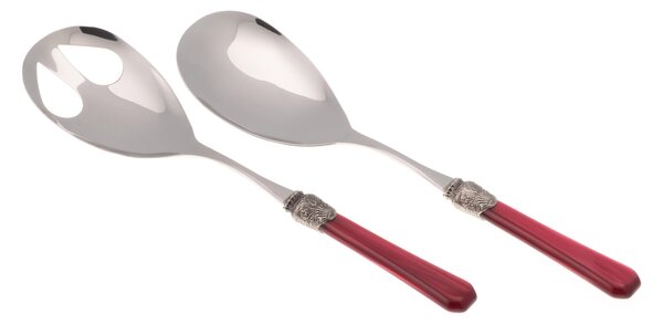 Coppia Insalata set da 2 pezzi PENELOPE in acciaio inox 18/10 manico in metacrilato spessore 2,5 mm colorato bordeaux