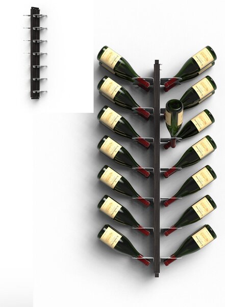 Porta Bottiglie di Vino Sospesa Bifacciale fissaggio a muro 20x26xh 110 cm - 28 Bottiglie con struttura in legno massello di faggio evaporato colore NERO. Mensole in acciaio smaltato