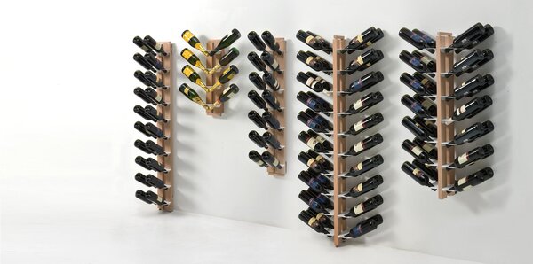 Porta Bottiglie di Vino Sospesa fissaggio a muro 17x19xh 110 cm con struttura in legno massello di faggio evaporato colore nero. Mensole in acciaio smaltato