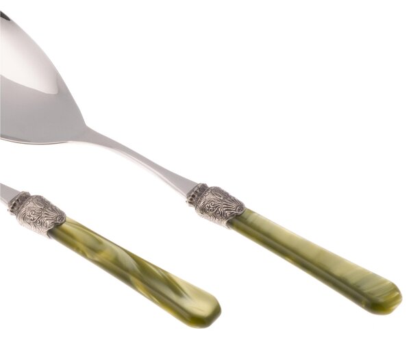 Coppia Insalata set da 2 pezzi PENELOPE in acciaio inox 18/10 manico in metacrilato spessore 2,5 mm colorato verde oliva