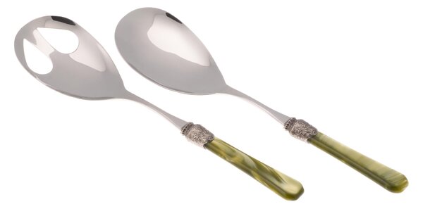 Coppia Insalata set da 2 pezzi PENELOPE in acciaio inox 18/10 manico in metacrilato spessore 2,5 mm colorato verde oliva