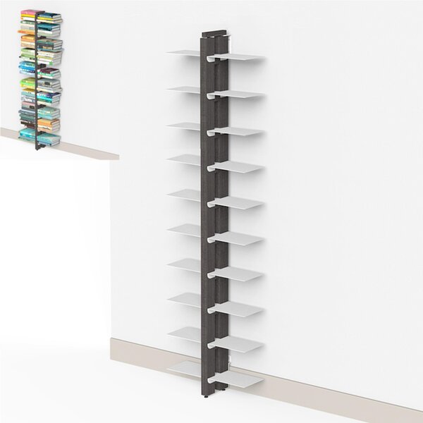 Libreria verticale DOPPIA Fissaggio a parete ZIA BICE 17x42xh 155 cm con struttura e bacchette in legno massello di faggio evaporato colore NERO. Mensole in acciaio smaltato