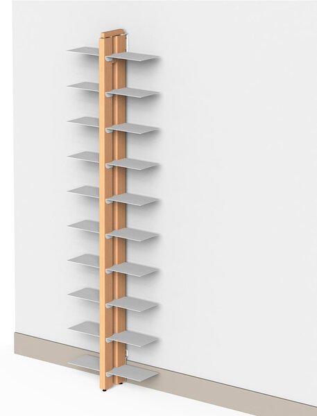 Libreria verticale DOPPIA Fissaggio a parete ZIA BICE 17x42xh 155 cm con struttura e bacchette in legno massello di faggio evaporato colore naturale. Mensole in acciaio smaltato
