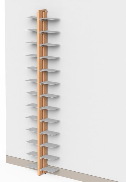 Libreria verticale DOPPIA Fissaggio a parete ZIA BICE 17x42xh 200 cm con struttura e bacchette in legno massello di faggio evaporato colore naturale. Mensole in acciaio smaltato