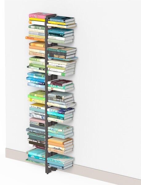 Libreria verticale DOPPIA Fissaggio a parete ZIA BICE 17x42xh 155 cm con struttura e bacchette in legno massello di faggio evaporato colore NERO. Mensole in acciaio smaltato